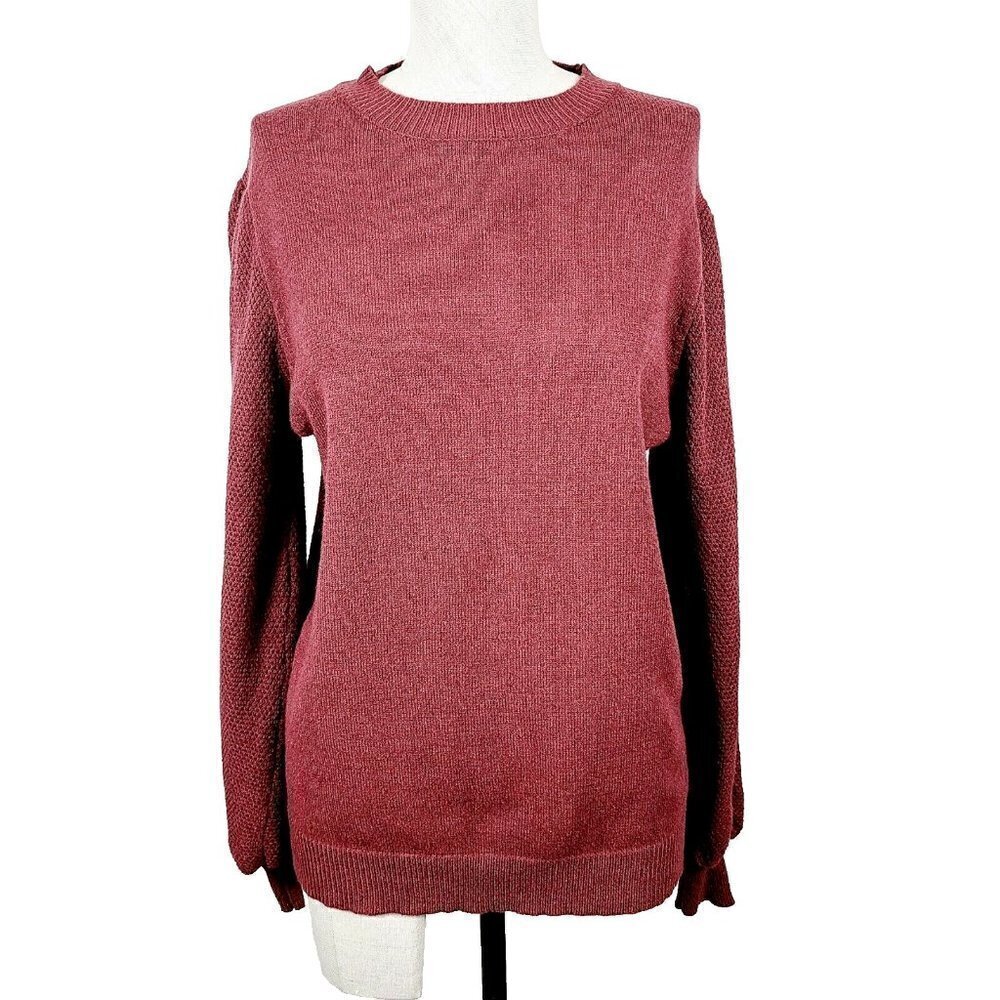 DOWNEAST Sweater XS Burgundy Red Knit Cable Knit‎ Sleeves Oversized Pullo…